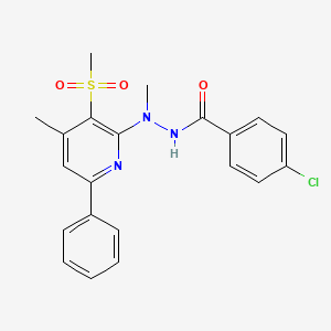 molecular formula C21H20ClN3O3S B2668477 4-chloro-N'-methyl-N'-[4-methyl-3-(methylsulfonyl)-6-phenyl-2-pyridinyl]benzenecarbohydrazide CAS No. 303986-74-5