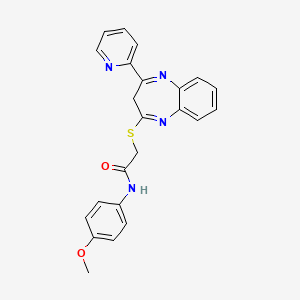 molecular formula C23H20N4O2S B2668485 N-(4-methoxyphenyl)-2-[(4-pyridin-2-yl-3H-1,5-benzodiazepin-2-yl)thio]acetamide CAS No. 1189482-46-9