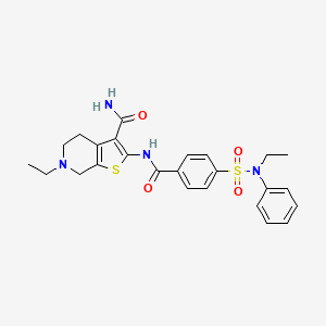 molecular formula C25H28N4O4S2 B2668496 6-乙基-2-[[4-[乙基(苯基)磺酰基]苯甲酰]氨基]-5,7-二氢-4H-噻吩[2,3-c]吡啶-3-羧酰胺 CAS No. 864939-40-2
