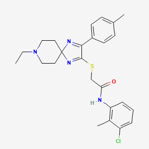 molecular formula C25H29ClN4OS B2668538 N-(3-氯-2-甲基苯基)-2-((8-乙基-3-(对甲苯)-1,4,8-三氮杂螺[4.5]癸-1,3-二烯-2-基)硫)乙酰胺 CAS No. 1189980-71-9