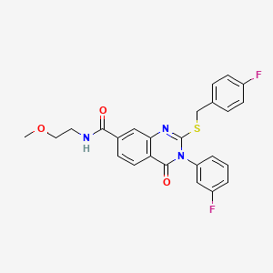 molecular formula C25H21F2N3O3S B2668550 2-((4-fluorobenzyl)thio)-3-(3-fluorophenyl)-N-(2-methoxyethyl)-4-oxo-3,4-dihydroquinazoline-7-carboxamide CAS No. 946238-31-9