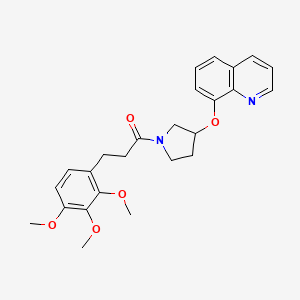 molecular formula C25H28N2O5 B2668558 1-(3-(Quinolin-8-yloxy)pyrrolidin-1-yl)-3-(2,3,4-trimethoxyphenyl)propan-1-one CAS No. 1904336-95-3