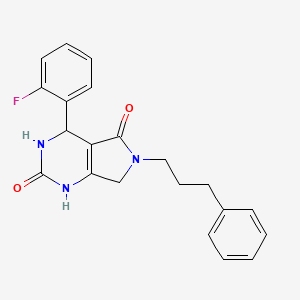 molecular formula C21H20FN3O2 B2668573 4-(2-fluorophenyl)-6-(3-phenylpropyl)-3,4,6,7-tetrahydro-1H-pyrrolo[3,4-d]pyrimidine-2,5-dione CAS No. 946373-25-7