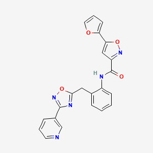 molecular formula C22H15N5O4 B2668594 5-(furan-2-yl)-N-(2-((3-(pyridin-3-yl)-1,2,4-oxadiazol-5-yl)methyl)phenyl)isoxazole-3-carboxamide CAS No. 1705815-37-7