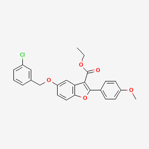 molecular formula C25H21ClO5 B2668618 乙酸乙酯 5-[(3-氯苄氧基)-2-(4-甲氧基苯基)-1-苯并呋喃-3-羧酸酯 CAS No. 385420-01-9
