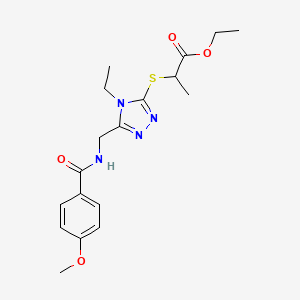 molecular formula C18H24N4O4S B2668644 Ethyl 2-[[4-ethyl-5-[[(4-methoxybenzoyl)amino]methyl]-1,2,4-triazol-3-yl]sulfanyl]propanoate CAS No. 476448-77-8