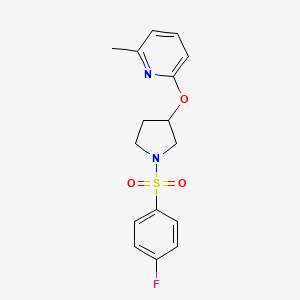 molecular formula C16H17FN2O3S B2668645 2-((1-((4-Fluorophenyl)sulfonyl)pyrrolidin-3-yl)oxy)-6-methylpyridine CAS No. 1903039-59-7