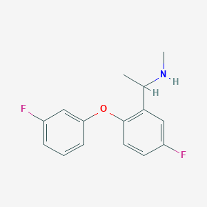 molecular formula C15H15F2NO B2668664 {1-[5-Fluoro-2-(3-fluorophenoxy)phenyl]ethyl}(methyl)amine CAS No. 1095069-23-0