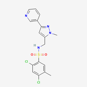 molecular formula C17H16Cl2N4O2S B2668683 2,4-dichloro-5-methyl-N-((1-methyl-3-(pyridin-3-yl)-1H-pyrazol-5-yl)methyl)benzenesulfonamide CAS No. 2034511-51-6