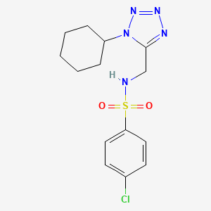 molecular formula C14H18ClN5O2S B2668685 4-chloro-N-((1-cyclohexyl-1H-tetrazol-5-yl)methyl)benzenesulfonamide CAS No. 920468-36-6