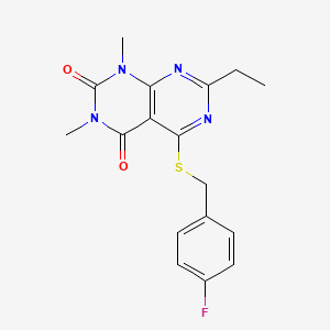 molecular formula C17H17FN4O2S B2668691 7-乙基-5-((4-氟苄基)硫代)-1,3-二甲基嘧啶并[4,5-d]嘧啶-2,4(1H,3H)-二酮 CAS No. 852170-37-7