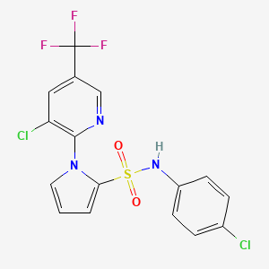 molecular formula C16H10Cl2F3N3O2S B2668695 N-(4-氯苯基)-1-[3-氯-5-(三氟甲基)吡啶-2-基]吡咯-2-磺酰胺 CAS No. 338397-95-8