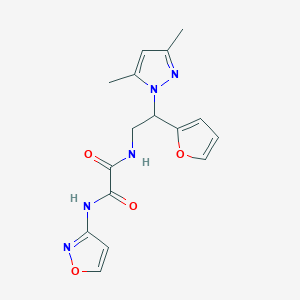 molecular formula C16H17N5O4 B2668696 N1-(2-(3,5-二甲基-1H-吡唑-1-基)-2-(呋喃-2-基)乙基)-N2-(异噁唑-3-基)草酰胺 CAS No. 2034274-21-8