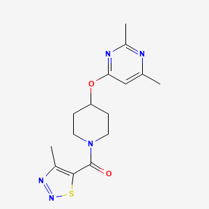 molecular formula C15H19N5O2S B2668697 (4-((2,6-二甲基嘧啶-4-基)氧基)哌啶-1-基)(4-甲基-1,2,3-噻二唑-5-基)甲酮 CAS No. 2034616-22-1
