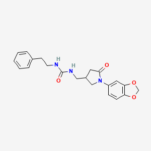 molecular formula C21H23N3O4 B2668704 1-((1-(Benzo[d][1,3]dioxol-5-yl)-5-oxopyrrolidin-3-yl)methyl)-3-phenethylurea CAS No. 954698-35-2