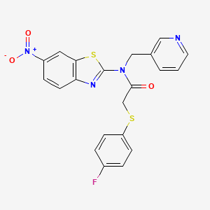 molecular formula C21H15FN4O3S2 B2668706 2-((4-fluorophenyl)thio)-N-(6-nitrobenzo[d]thiazol-2-yl)-N-(pyridin-3-ylmethyl)acetamide CAS No. 899947-53-6