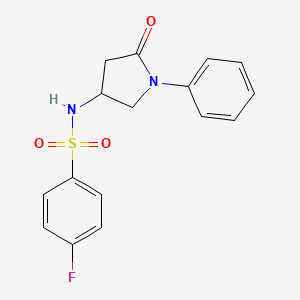 molecular formula C16H15FN2O3S B2668708 4-氟代-N-(5-氧代-1-苯基吡咯烷-3-基)苯磺酰胺 CAS No. 896306-62-0