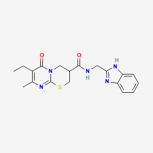 molecular formula C19H21N5O2S B2668733 N-((1H-苯并[d]咪唑-2-基)甲基)-7-乙基-8-甲基-6-氧代-2,3,4,6-四氢嘧啶并[2,1-b][1,3]噻嗪-3-甲酰胺 CAS No. 1421481-46-0