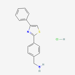 molecular formula C16H15ClN2S B2668740 (4-(4-Phenylthiazol-2-yl)phenyl)methanamine hydrochloride CAS No. 1216262-97-3