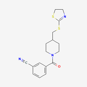 3-(4-(((4,5-Dihydrothiazol-2-yl)thio)methyl)piperidine-1-carbonyl)benzonitrile