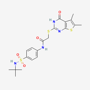 molecular formula C20H24N4O4S3 B2668781 N-[4-(tert-butylsulfamoyl)phenyl]-2-({5,6-dimethyl-4-oxo-3H,4H-thieno[2,3-d]pyrimidin-2-yl}sulfanyl)acetamide CAS No. 831240-00-7