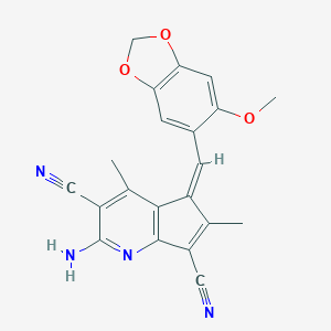 molecular formula C21H16N4O3 B266879 (5Z)-2-amino-5-[(6-methoxy-1,3-benzodioxol-5-yl)methylidene]-4,6-dimethyl-5H-cyclopenta[b]pyridine-3,7-dicarbonitrile 
