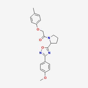 molecular formula C22H23N3O4 B2668799 3-(4-Methoxyphenyl)-5-{1-[(4-methylphenoxy)acetyl]pyrrolidin-2-yl}-1,2,4-oxadiazole CAS No. 1795467-62-7