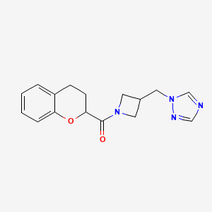 molecular formula C16H18N4O2 B2668809 (3-((1H-1,2,4-triazol-1-yl)methyl)azetidin-1-yl)(chroman-2-yl)methanone CAS No. 2309732-63-4