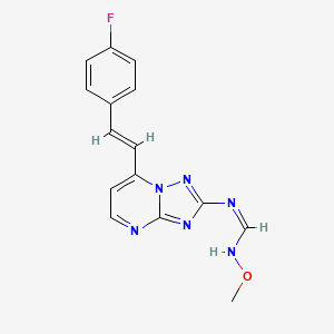 molecular formula C15H13FN6O B2668818 N'-[7-[(E)-2-(4-fluorophenyl)ethenyl]-[1,2,4]triazolo[1,5-a]pyrimidin-2-yl]-N-methoxymethanimidamide CAS No. 338793-40-1