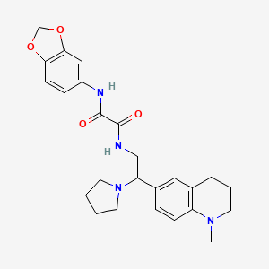 molecular formula C25H30N4O4 B2668830 N-1,3-benzodioxol-5-yl-N'-[2-(1-methyl-1,2,3,4-tetrahydroquinolin-6-yl)-2-pyrrolidin-1-ylethyl]ethanediamide CAS No. 922012-54-2