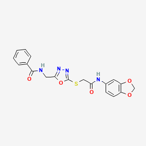 N-[[5-[2-(1,3-benzodioxol-5-ylamino)-2-oxoethyl]sulfanyl-1,3,4-oxadiazol-2-yl]methyl]benzamide