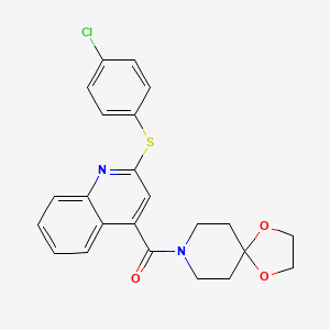 molecular formula C23H21ClN2O3S B2668842 (2-((4-氯苯基)硫基)喹啉-4-基)(1,4-二氧杂-8-氮杂螺[4.5]癸烷-8-基)甲酮 CAS No. 443109-75-9
