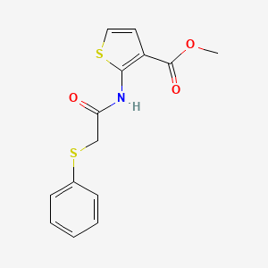 molecular formula C14H13NO3S2 B2668844 Methyl 2-[(2-phenylsulfanylacetyl)amino]thiophene-3-carboxylate CAS No. 895487-08-8