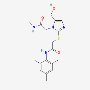 molecular formula C18H24N4O3S B2668882 2-(5-(hydroxymethyl)-2-{[2-(mesitylamino)-2-oxoethyl]thio}-1H-imidazol-1-yl)-N-methylacetamide CAS No. 923244-52-4