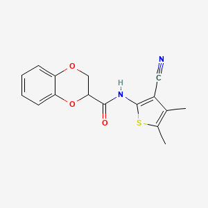 molecular formula C16H14N2O3S B2668883 N-(3-氰基-4,5-二甲基硫代噻吩-2-基)-2,3-二氢-1,4-苯并二氧杂环己烷-2-甲酰胺 CAS No. 896304-53-3