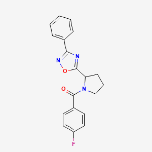molecular formula C19H16FN3O2 B2668885 5-[1-(4-Fluorobenzoyl)pyrrolidin-2-yl]-3-phenyl-1,2,4-oxadiazole CAS No. 1045932-53-3