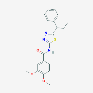 molecular formula C20H21N3O3S B266890 3,4-dimethoxy-N-[5-(1-phenylpropyl)-1,3,4-thiadiazol-2-yl]benzamide 
