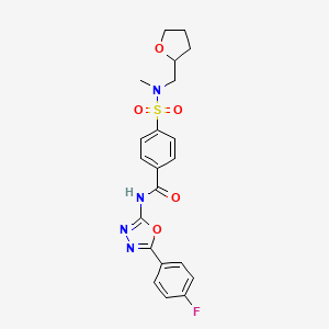 molecular formula C21H21FN4O5S B2668924 N-(5-(4-fluorophenyl)-1,3,4-oxadiazol-2-yl)-4-(N-methyl-N-((tetrahydrofuran-2-yl)methyl)sulfamoyl)benzamide CAS No. 892842-92-1