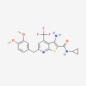 molecular formula C21H20F3N3O3S B2668929 3-氨基-N-环丙基-6-[(3,4-二甲氧基苯基)甲基]-4-(三氟甲基)噻吩并[2,3-b]嘧啶-2-甲酰胺 CAS No. 924832-28-0
