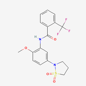molecular formula C18H17F3N2O4S B2668931 N-(5-(1,1-dioxidoisothiazolidin-2-yl)-2-methoxyphenyl)-2-(trifluoromethyl)benzamide CAS No. 1005305-12-3