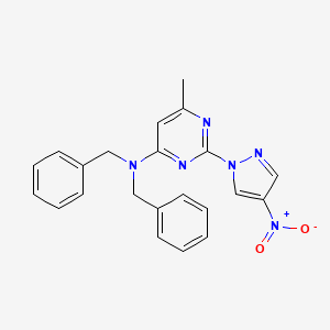 molecular formula C22H20N6O2 B2668940 N,N-dibenzyl-6-methyl-2-(4-nitro-1H-pyrazol-1-yl)pyrimidin-4-amine CAS No. 1001607-97-1