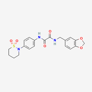 molecular formula C20H21N3O6S B2668951 N1-(苯并[d][1,3]二噁嗪-5-基甲基)-N2-(4-(1,1-二氧代-1,2-噻噁烷-2-基)苯基)草酰胺 CAS No. 899748-32-4