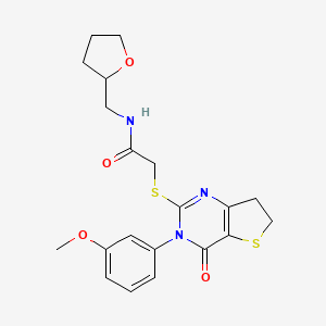 molecular formula C20H23N3O4S2 B2668983 2-[[3-(3-methoxyphenyl)-4-oxidanylidene-6,7-dihydrothieno[3,2-d]pyrimidin-2-yl]sulfanyl]-N-(oxolan-2-ylmethyl)ethanamide CAS No. 877655-61-3