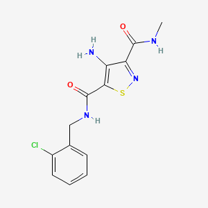 molecular formula C13H13ClN4O2S B2668984 4-amino-N5-(2-chlorobenzyl)-N3-methylisothiazole-3,5-dicarboxamide CAS No. 1286699-63-5