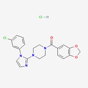 molecular formula C21H20Cl2N4O3 B2668987 benzo[d][1,3]dioxol-5-yl(4-(1-(3-chlorophenyl)-1H-imidazol-2-yl)piperazin-1-yl)methanone hydrochloride CAS No. 1189474-25-6