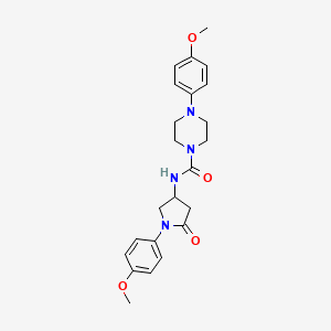 molecular formula C23H28N4O4 B2668994 4-(4-methoxyphenyl)-N-[1-(4-methoxyphenyl)-5-oxopyrrolidin-3-yl]piperazine-1-carboxamide CAS No. 877640-25-0