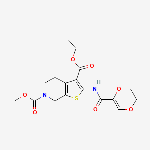 molecular formula C17H20N2O7S B2669003 3-ethyl 6-methyl 2-(5,6-dihydro-1,4-dioxine-2-carboxamido)-4,5-dihydrothieno[2,3-c]pyridine-3,6(7H)-dicarboxylate CAS No. 886948-16-9