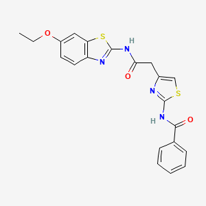 molecular formula C21H18N4O3S2 B2669014 N-(4-(2-((6-ethoxybenzo[d]thiazol-2-yl)amino)-2-oxoethyl)thiazol-2-yl)benzamide CAS No. 941947-35-9