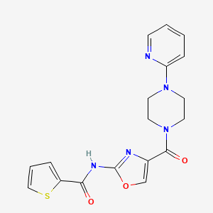 molecular formula C18H17N5O3S B2669033 N-(4-(4-(吡啶-2-基)哌嗪-1-甲酰)噁唑-2-基)噻吩-2-甲酰胺 CAS No. 1286719-48-9