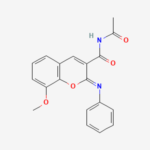 (2Z)-N-acetyl-8-methoxy-2-(phenylimino)-2H-chromene-3-carboxamide